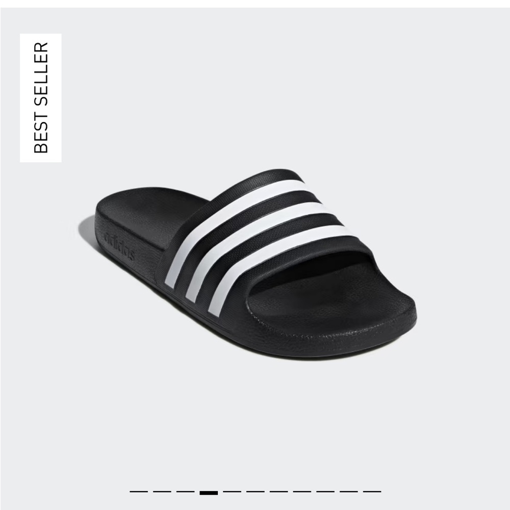 Adidas Black Slides with White Stripes